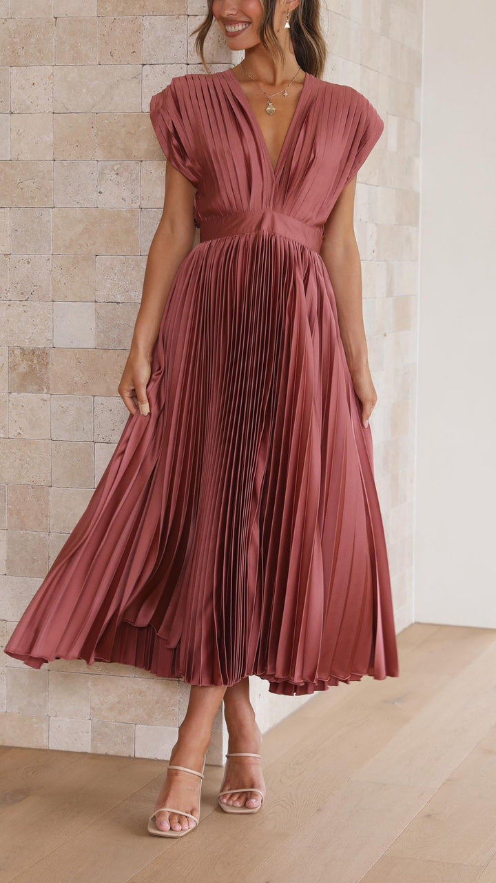 Women's V-Neck Fit-and-Flare Midi Dress