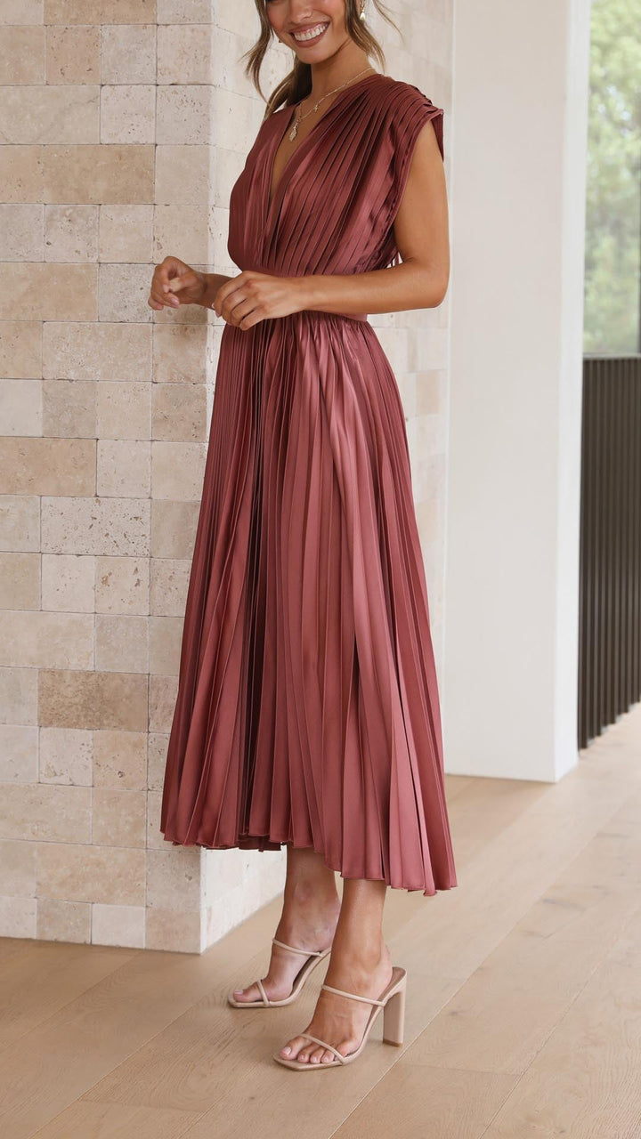 Women's V-Neck Fit-and-Flare Midi Dress