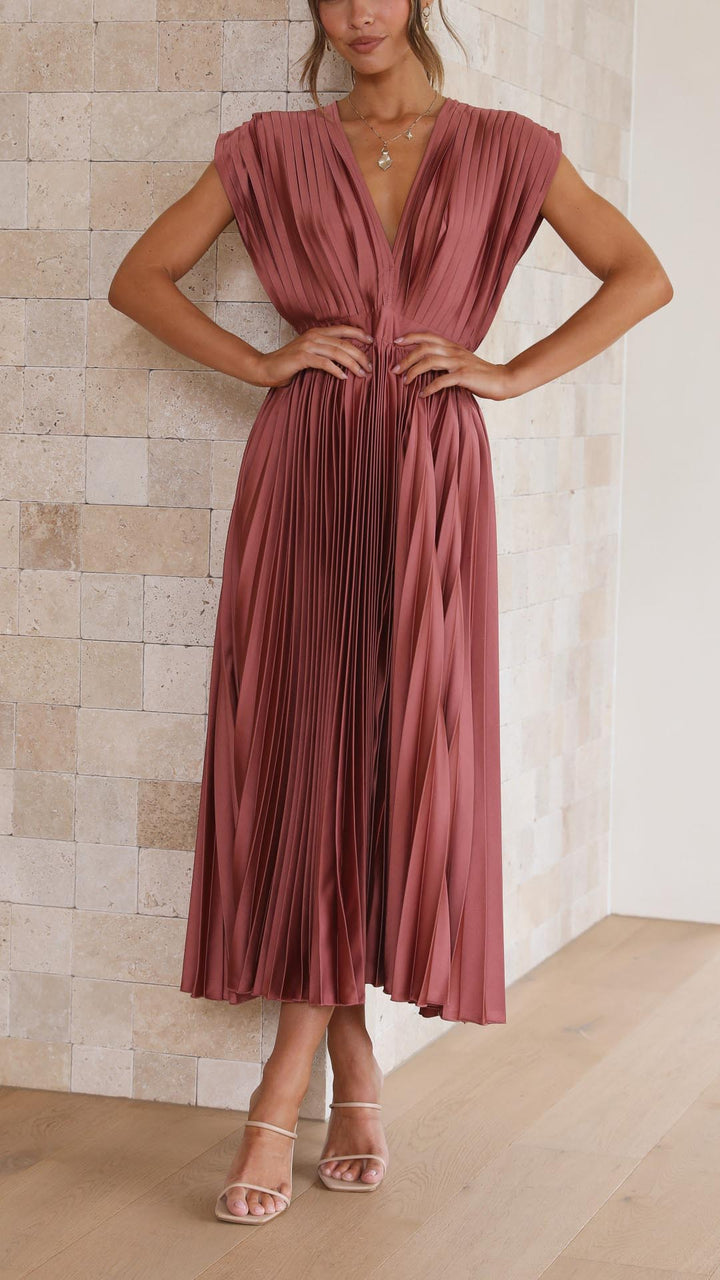 Women's V-Neck Fit-and-Flare Midi Dress