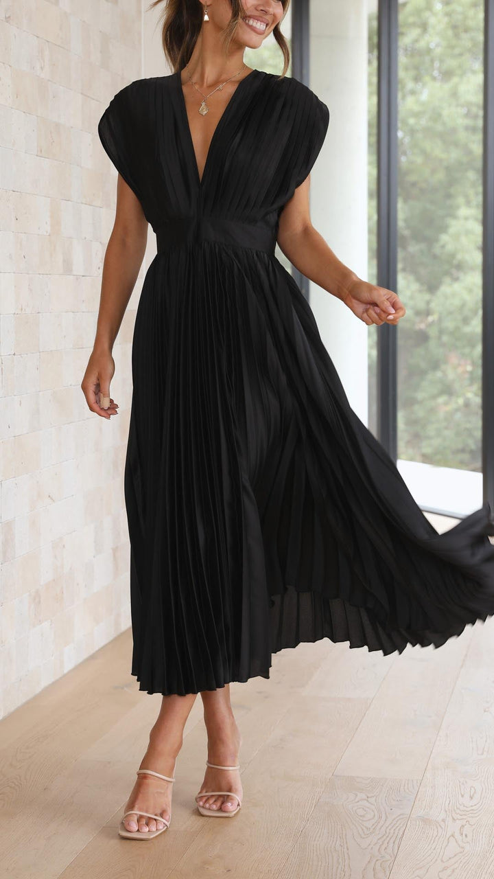 Women's V-Neck Fit-and-Flare Midi Dress