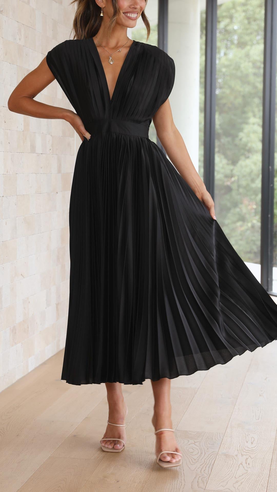 Women's V-Neck Fit-and-Flare Midi Dress