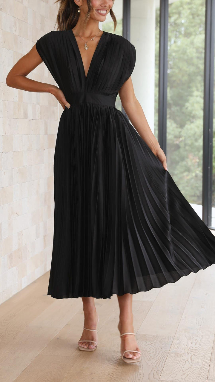 Women's V-Neck Fit-and-Flare Midi Dress