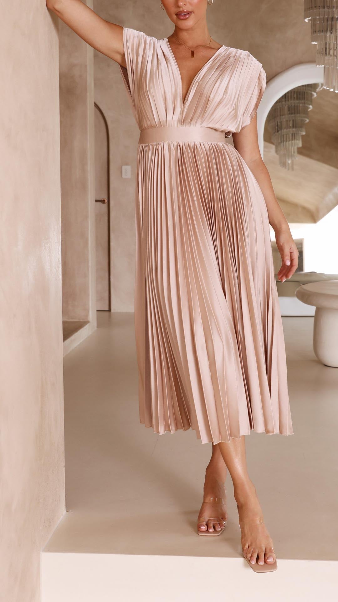 Women's V-Neck Fit-and-Flare Midi Dress
