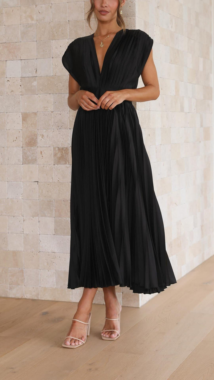 Women's V-Neck Fit-and-Flare Midi Dress