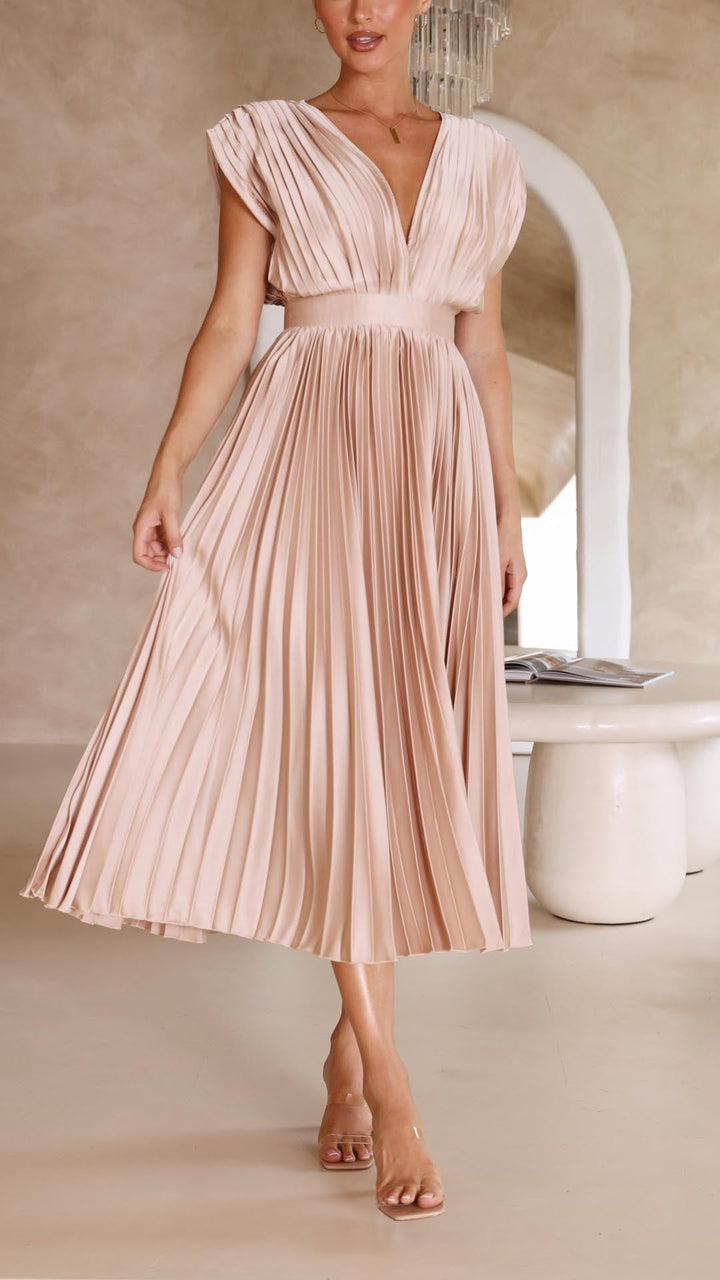 Women's V-Neck Fit-and-Flare Midi Dress
