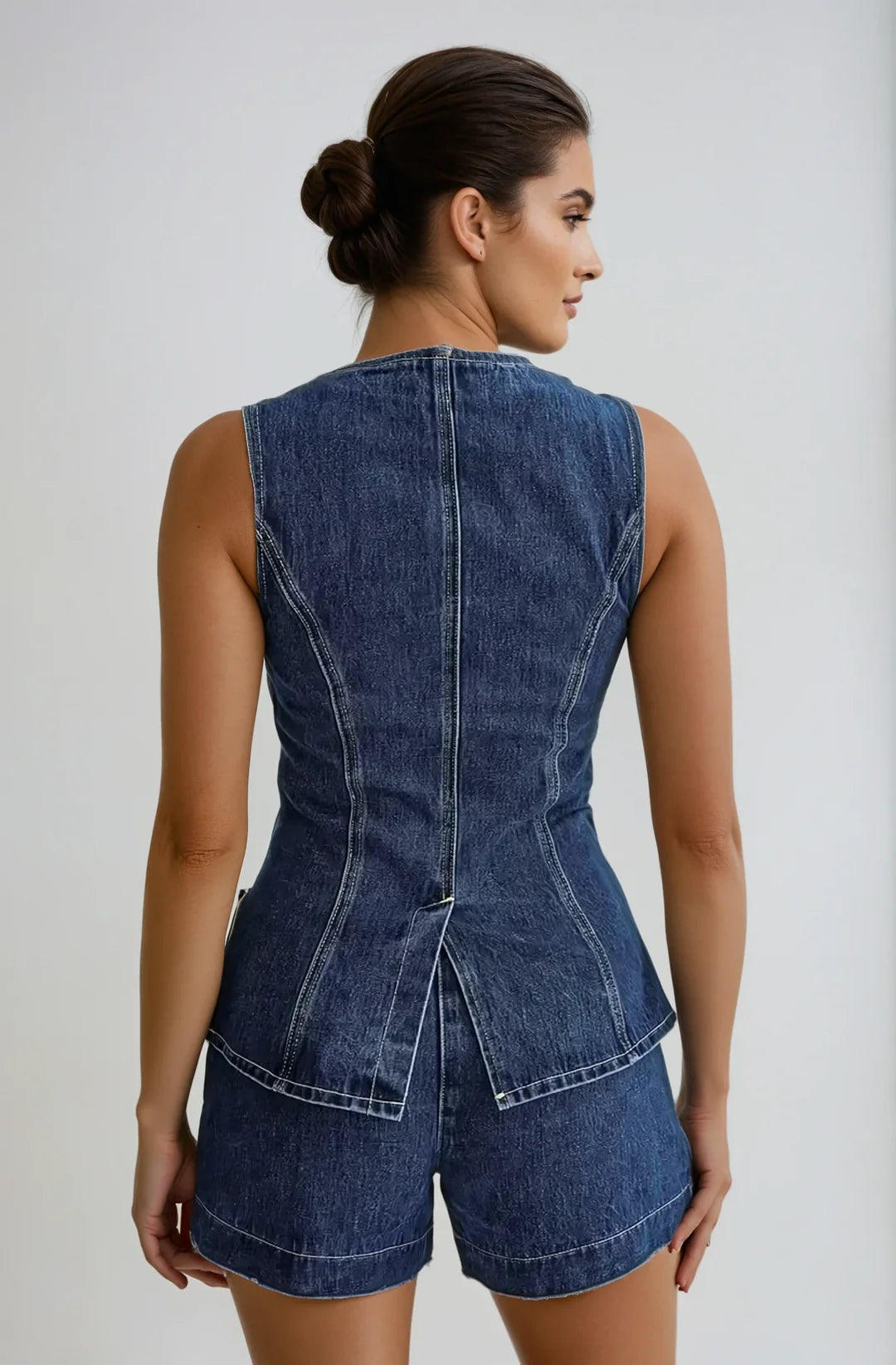 Women’s Denim Gilet & High-Waist Shorts Set