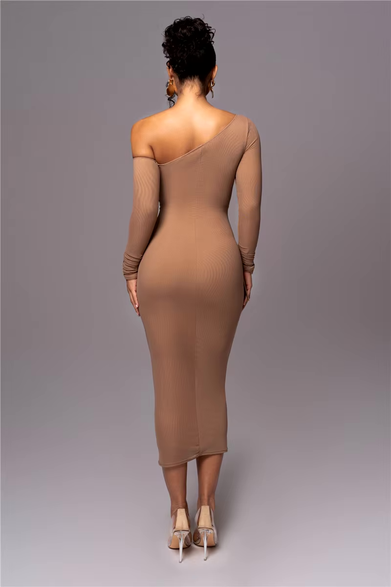 Women's One-Shoulder Bodycon Midi Dress