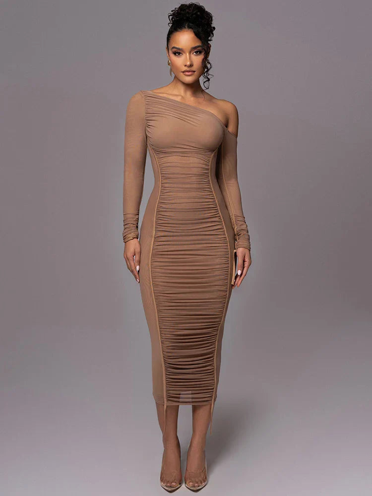 Women's One-Shoulder Bodycon Midi Dress