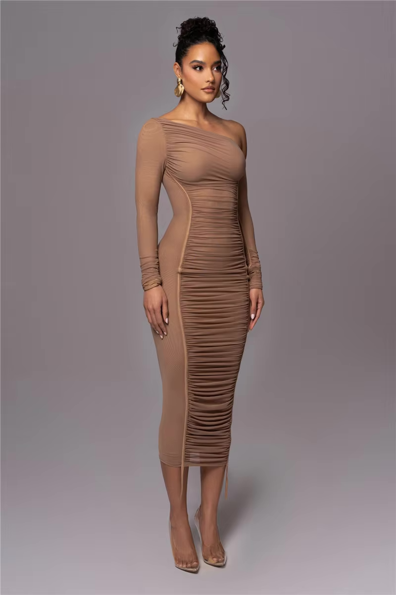 Women's One-Shoulder Bodycon Midi Dress