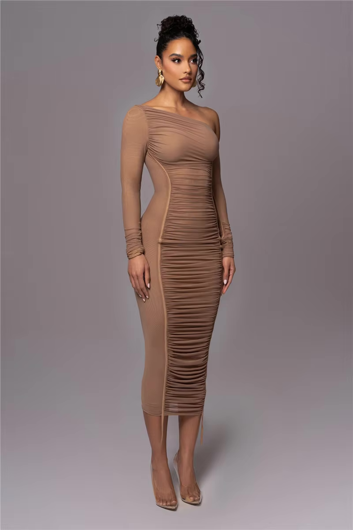 Women's One-Shoulder Bodycon Midi Dress