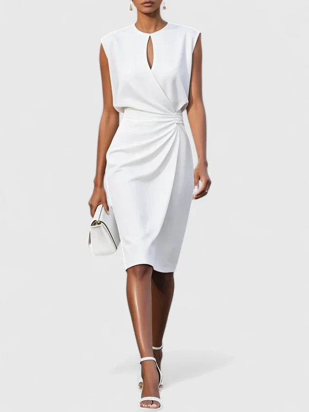 Women's Sleeveless Wrap Midi Dress With Draped Waist
