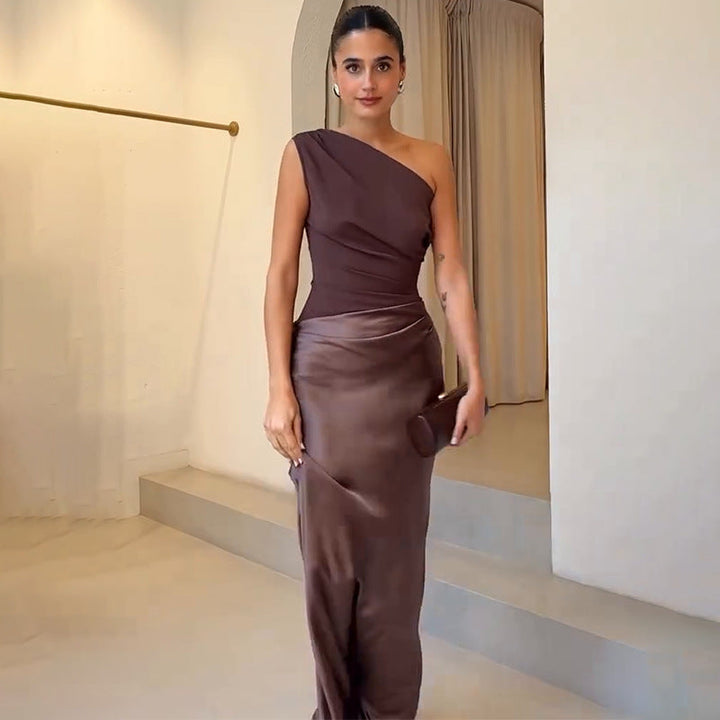 Women's One-Shoulder Sleeveless Maxi Dress