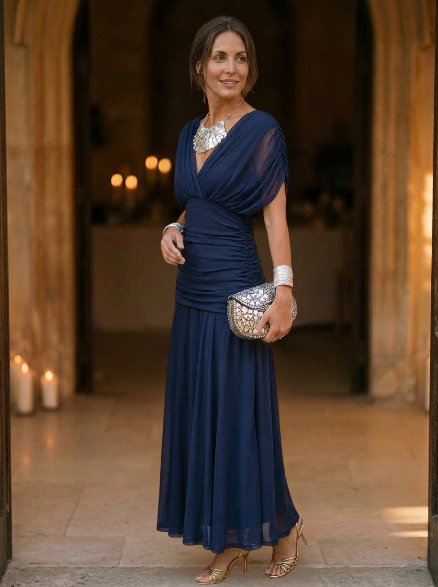 Women's Elegant Off-Shoulder Pleated Midi Dress