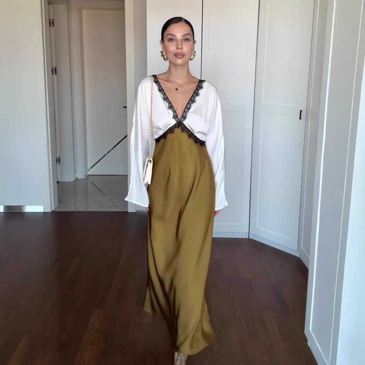 Women’s Celeste Lace-Trim Satin Midi Dress