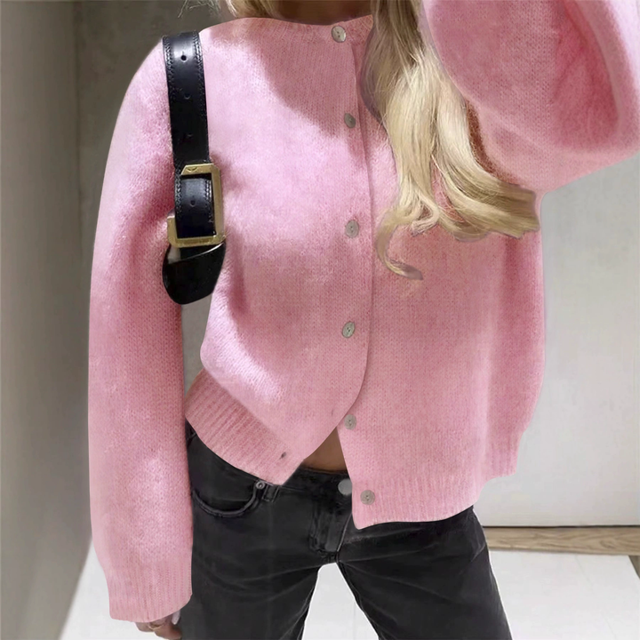 Women’s Cropped Knit Cardigan – Powder Pink Lightweight Layer