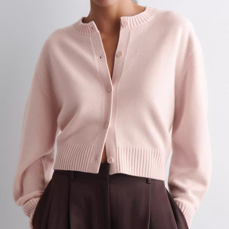 Women’s Cropped Knit Cardigan – Powder Pink Lightweight Layer