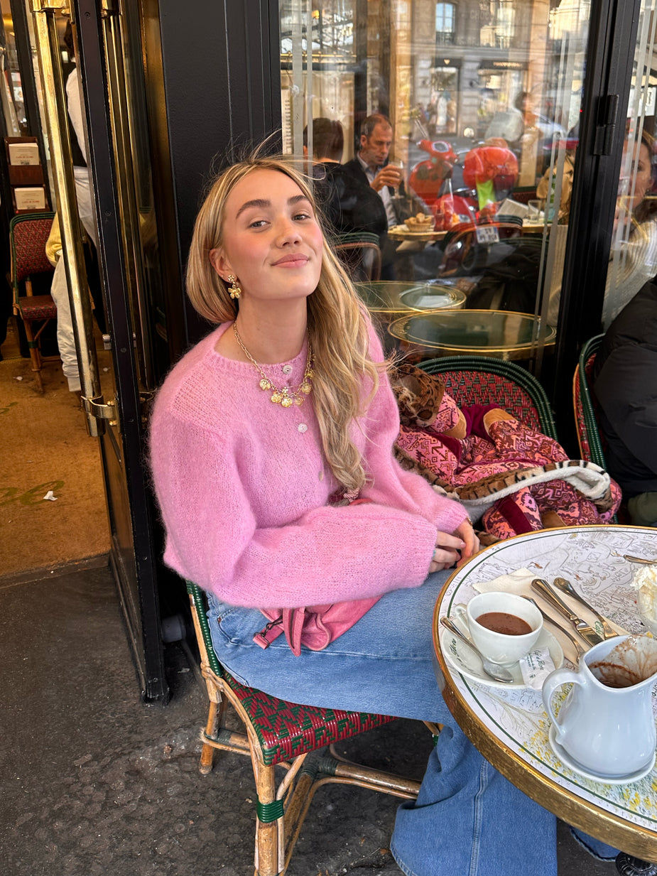 Women’s Cropped Knit Cardigan – Powder Pink Lightweight Layer