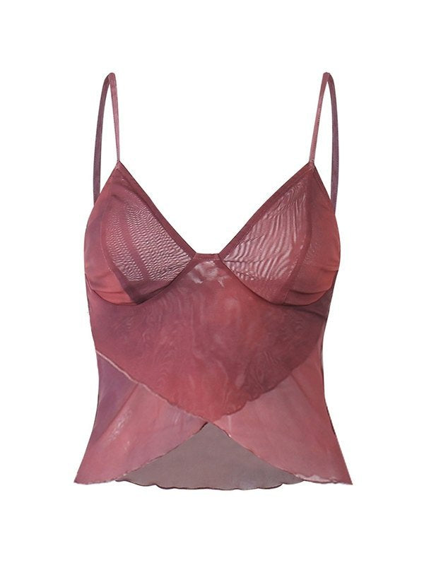 Women's Crisscross Mesh Crop Cami Top
