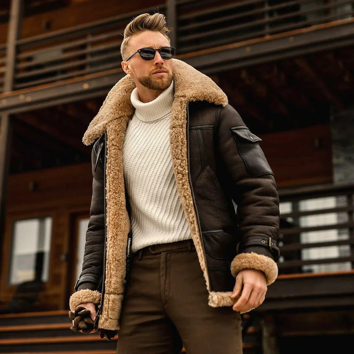 Men’s Arctic Shearling-Lined Aviator Jacket – Winter Thermal Outerwear