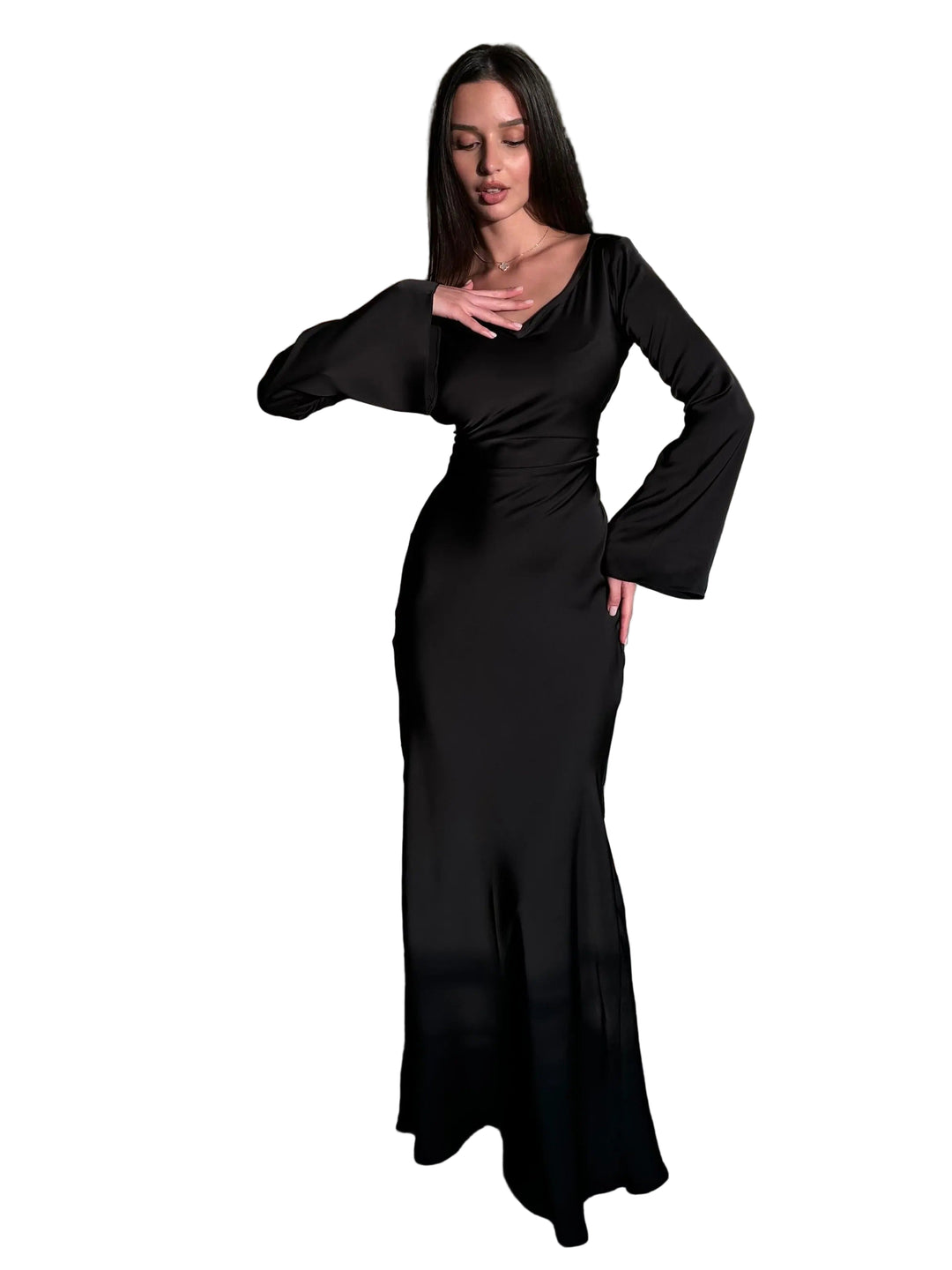 Women’s Long Sleeve Maxi Dress – Elegant Flowing Evening Gown
