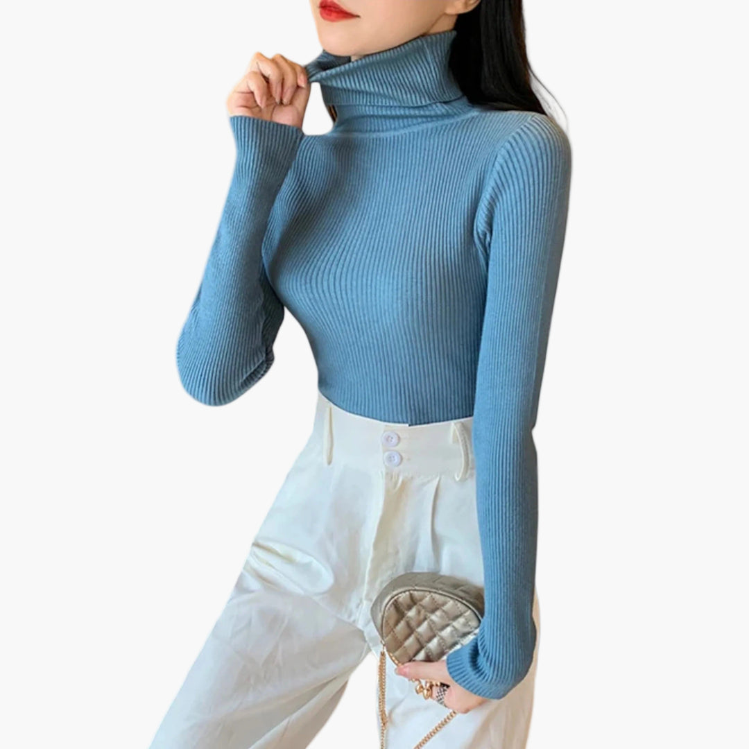 Women’s Ribbed Turtleneck Sweater – Foldover Winter Elegance