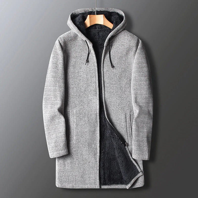 Men’s Alpine Thermal Hooded Fleece Coat – Long Zip-Up Winter Jacket