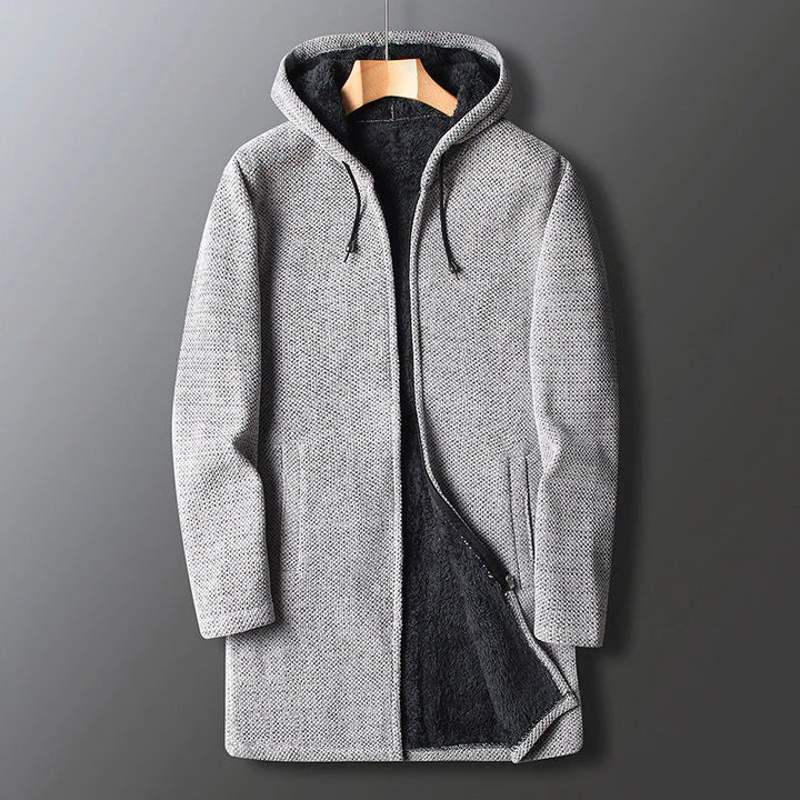 Men’s Alpine Thermal Hooded Fleece Coat – Long Zip-Up Winter Jacket