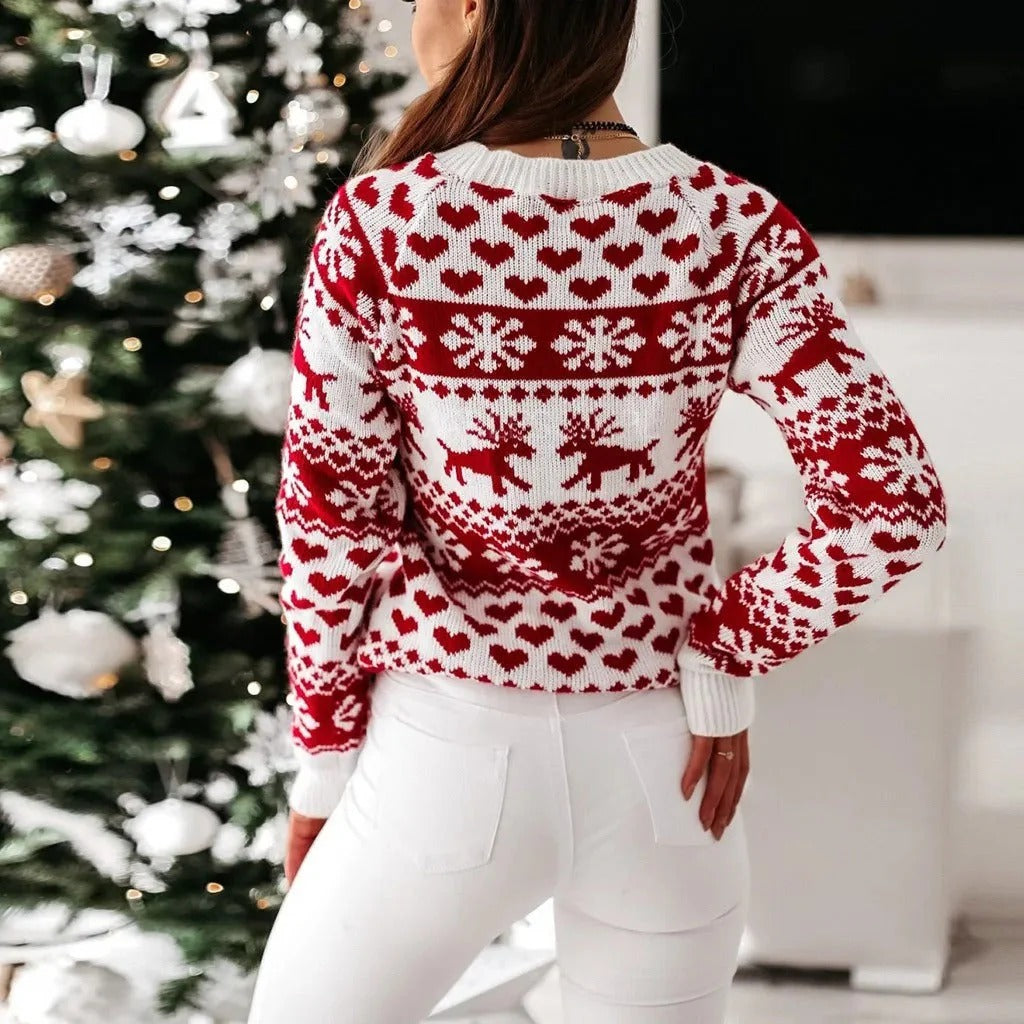 Women’s Nordic Heart Reindeer Christmas Knit Sweater