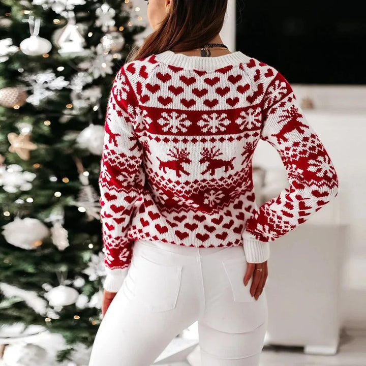 Women’s Nordic Heart Reindeer Christmas Knit Sweater