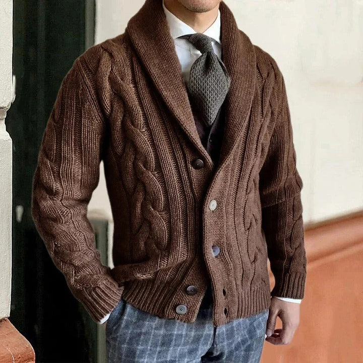 Men’s Heritage Cable Knit Cardigan – Classic Shawl Collar Button-Up