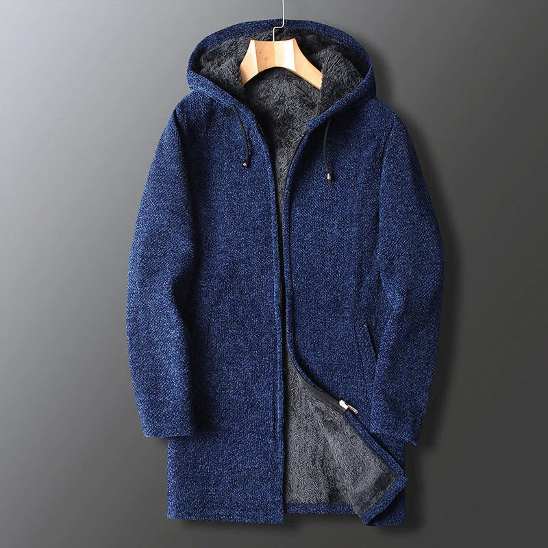 Men’s Alpine Thermal Hooded Fleece Coat – Long Zip-Up Winter Jacket