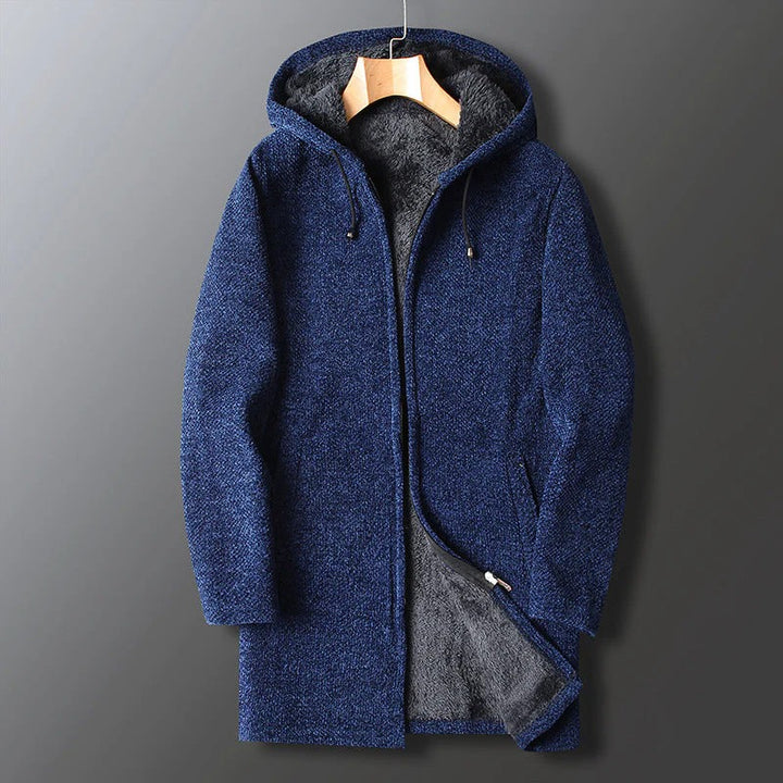 Men’s Alpine Thermal Hooded Fleece Coat – Long Zip-Up Winter Jacket