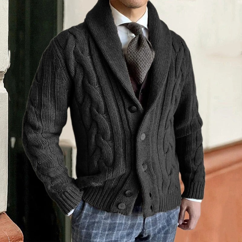 Men’s Heritage Cable Knit Cardigan – Classic Shawl Collar Button-Up