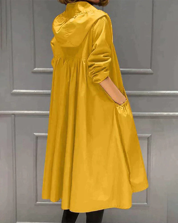 Women’s All-Weather Long Hooded Raincoat – Zip-Front Waterproof Jacket