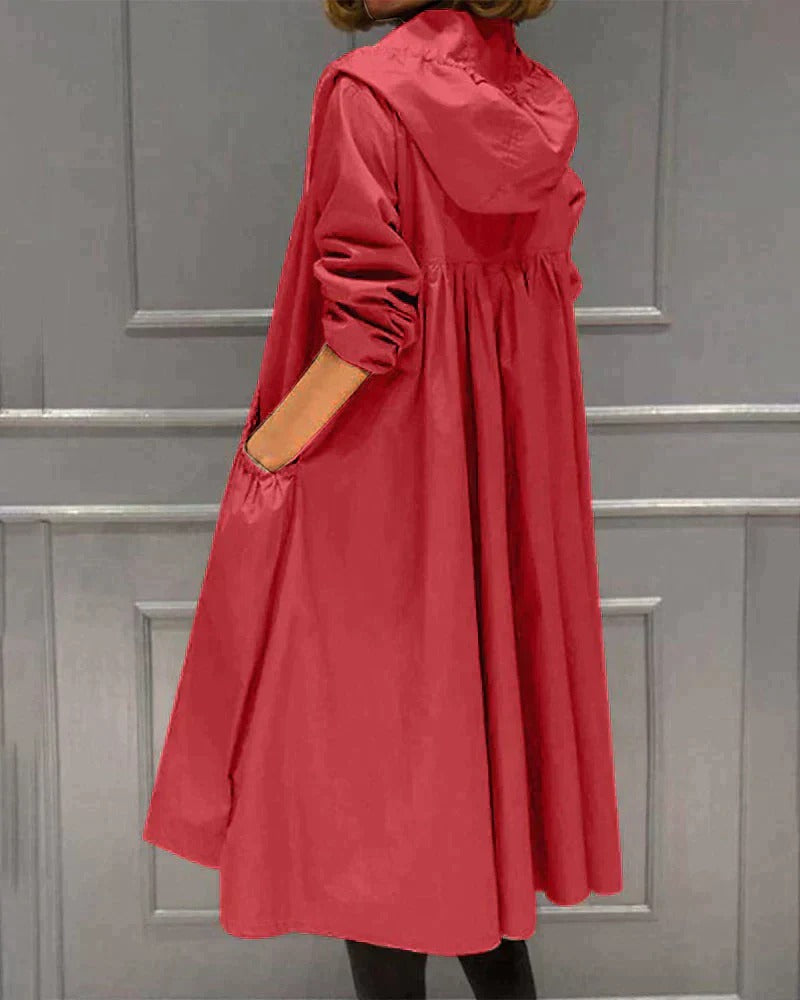 Women’s All-Weather Long Hooded Raincoat – Zip-Front Waterproof Jacket