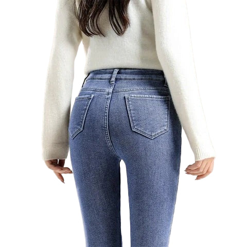 Women’s High-Waist Fleece-Lined Jeans – Warm Slim Fit Winter Style