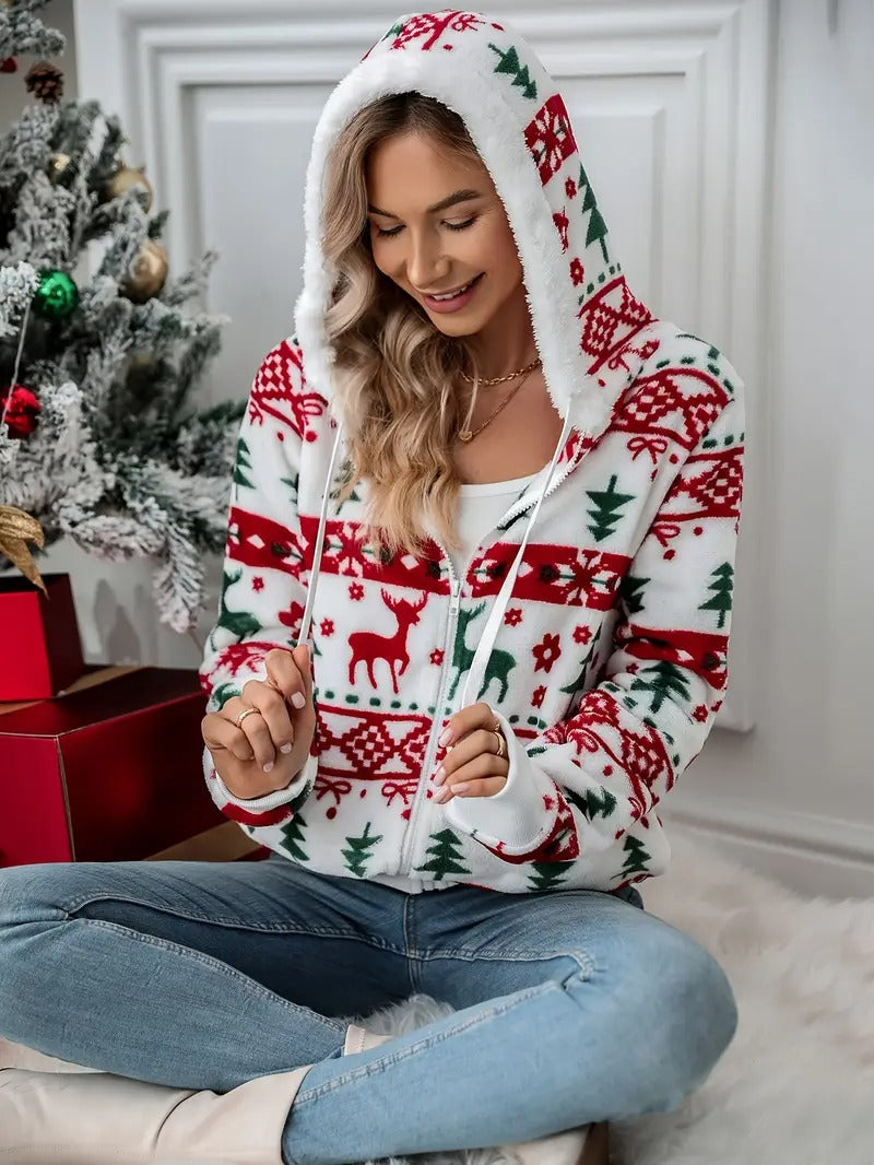 Women’s Reindeer Wonderland Zip-Up Christmas Hoodie