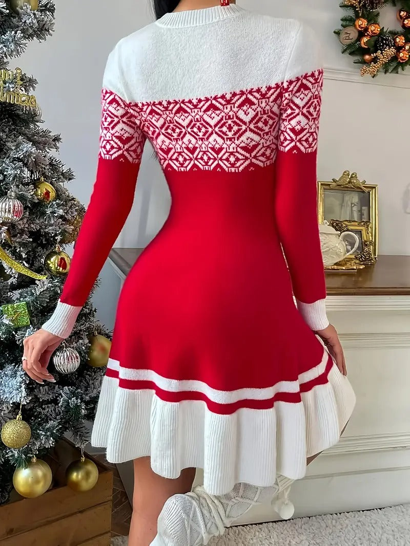 Women’s Nordic Snowflake Knit Christmas Dress