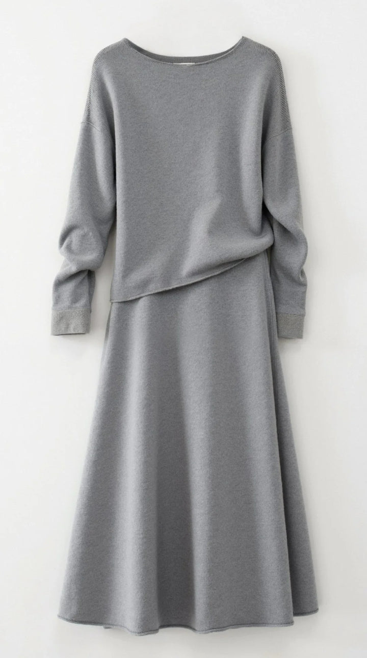 Women’s Seraphine Knit Two-Piece Midi Set – Relaxed Sweater & A-Line Skirt