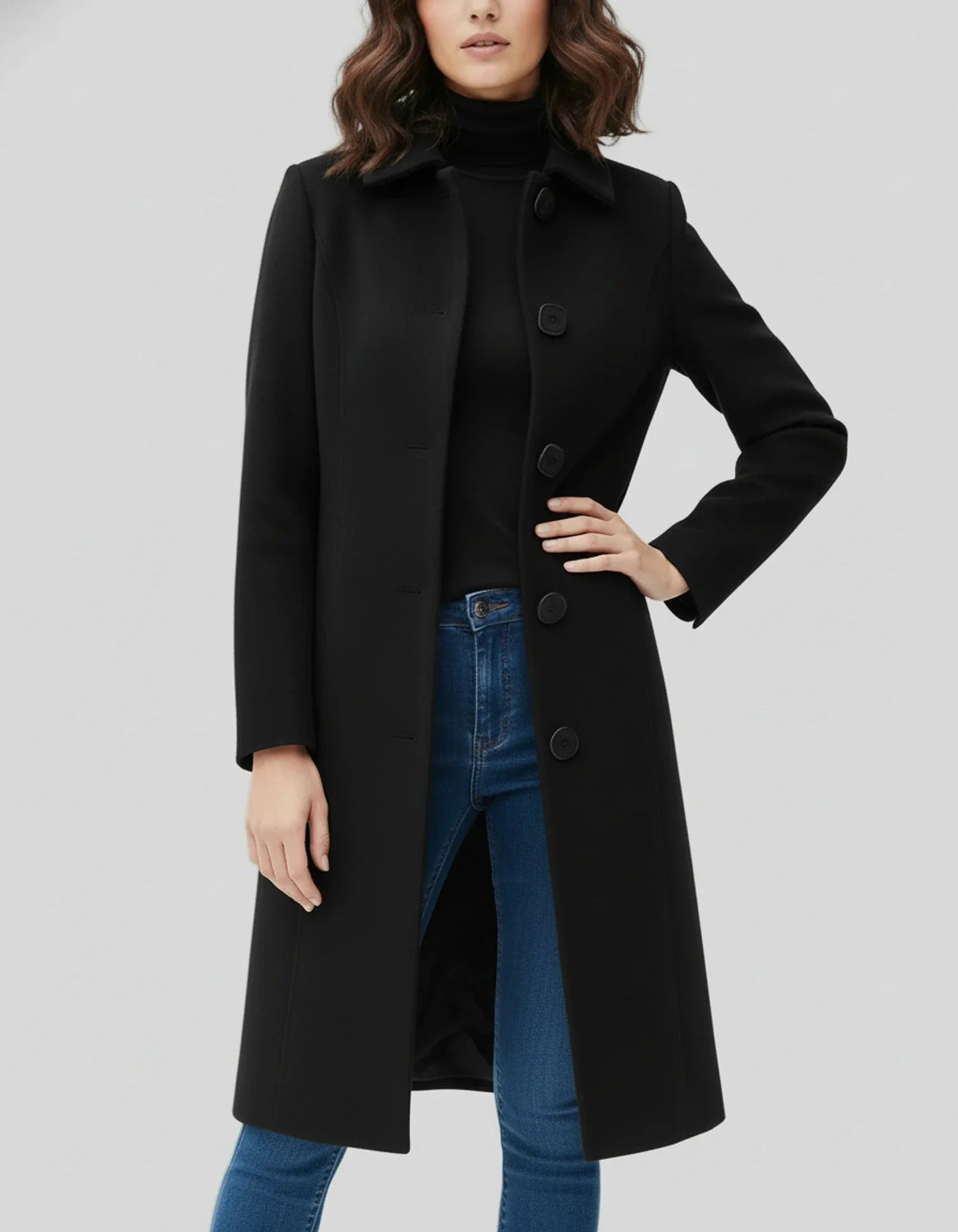 Women’s Classic Longline Button Coat – Victoria Muse