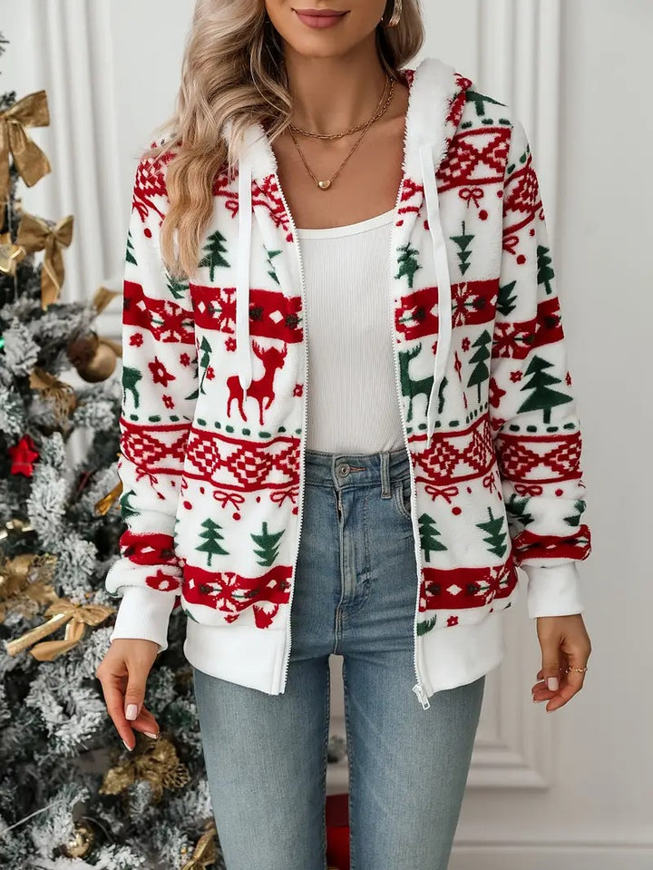 Women’s Reindeer Wonderland Zip-Up Christmas Hoodie