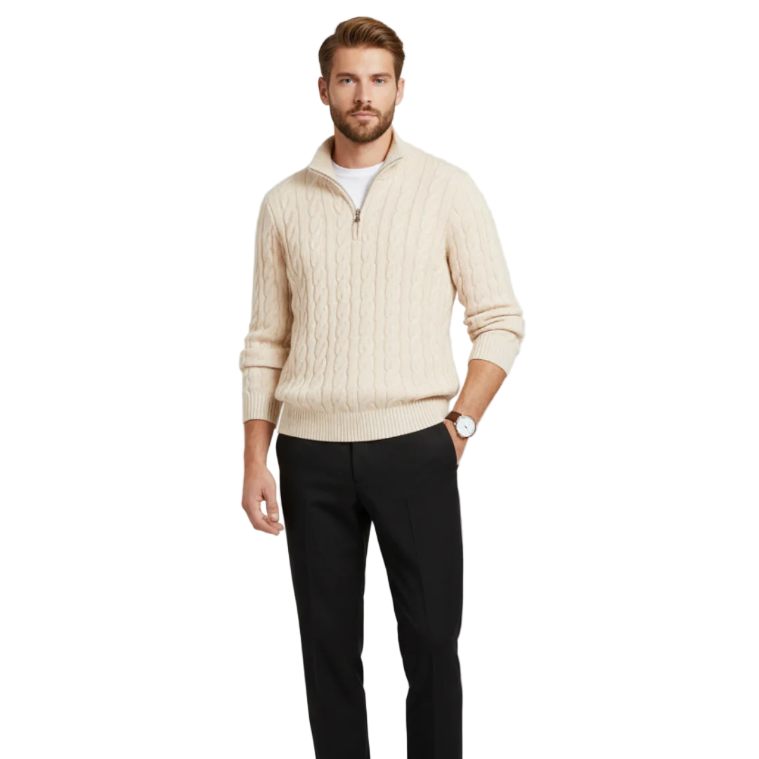 Men’s Zip-Up Cable Knit Sweater