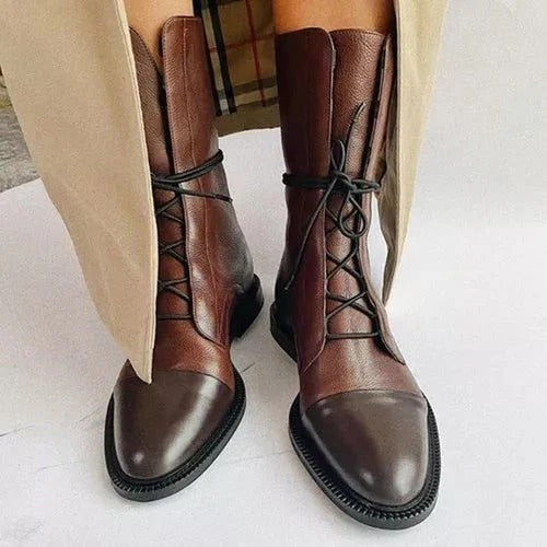 Women’s Emilia Lace-Up Mid-Calf Boots – Low Heel Elegant Everyday Design