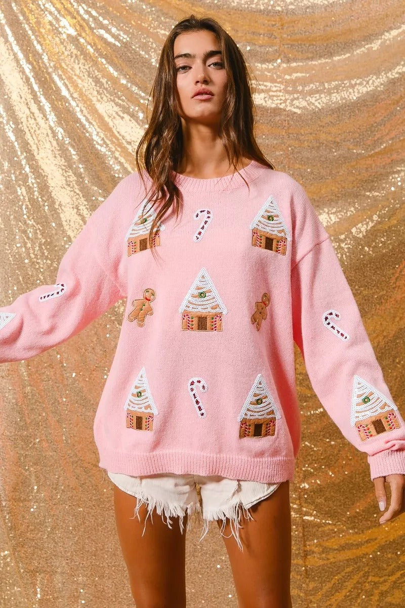 Women’s Gingerbread Village Christmas Sweater