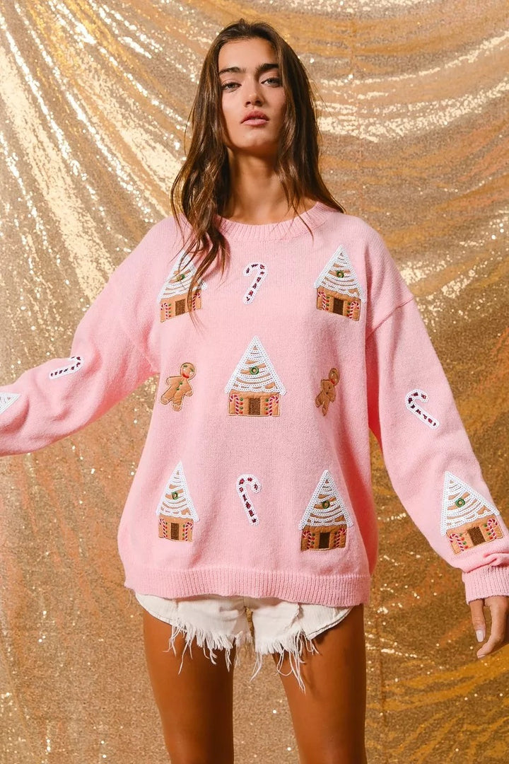 Women’s Gingerbread Village Christmas Sweater