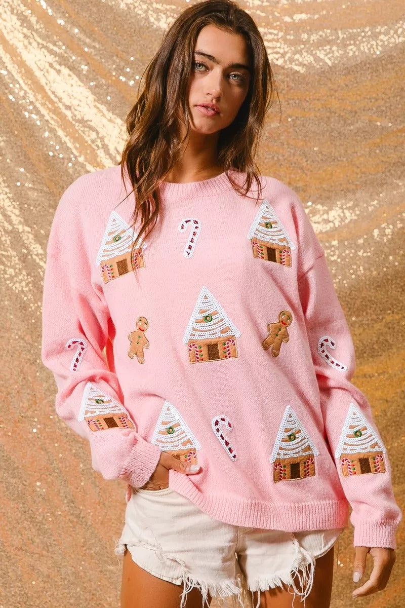 Women’s Gingerbread Village Christmas Sweater
