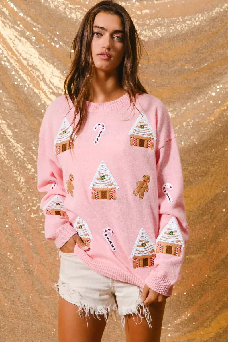 Women’s Gingerbread Village Christmas Sweater