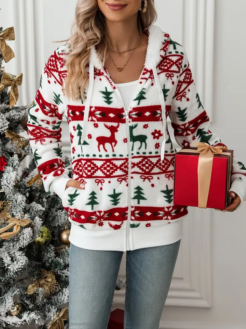 Women’s Reindeer Wonderland Zip-Up Christmas Hoodie