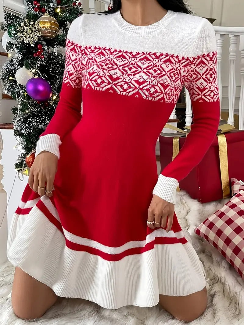 Women’s Nordic Snowflake Knit Christmas Dress