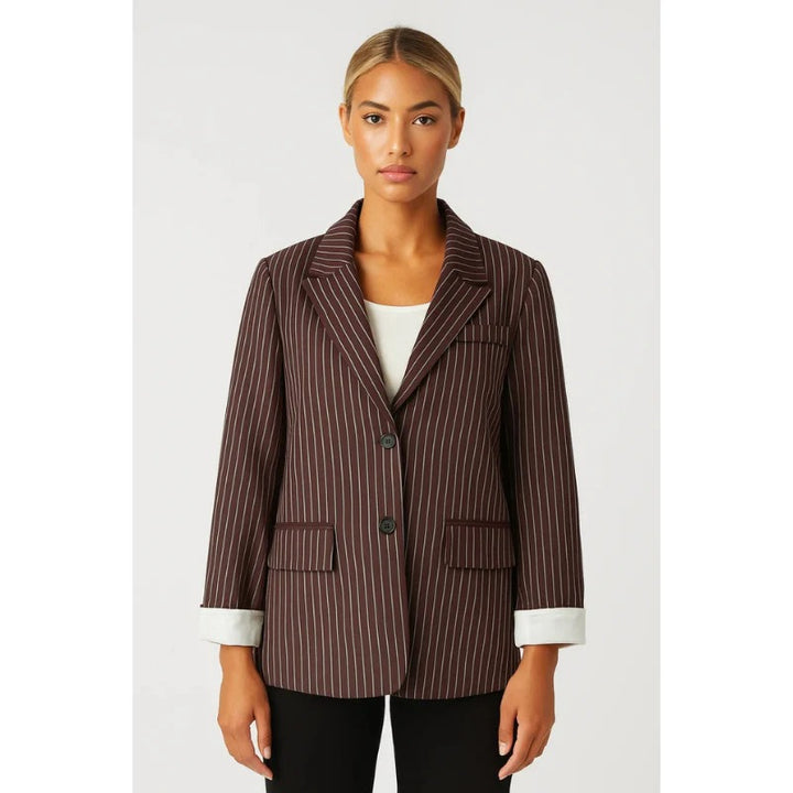 Women’s Pinstripe Single-Breasted Blazer – Classic Tailored Jacket